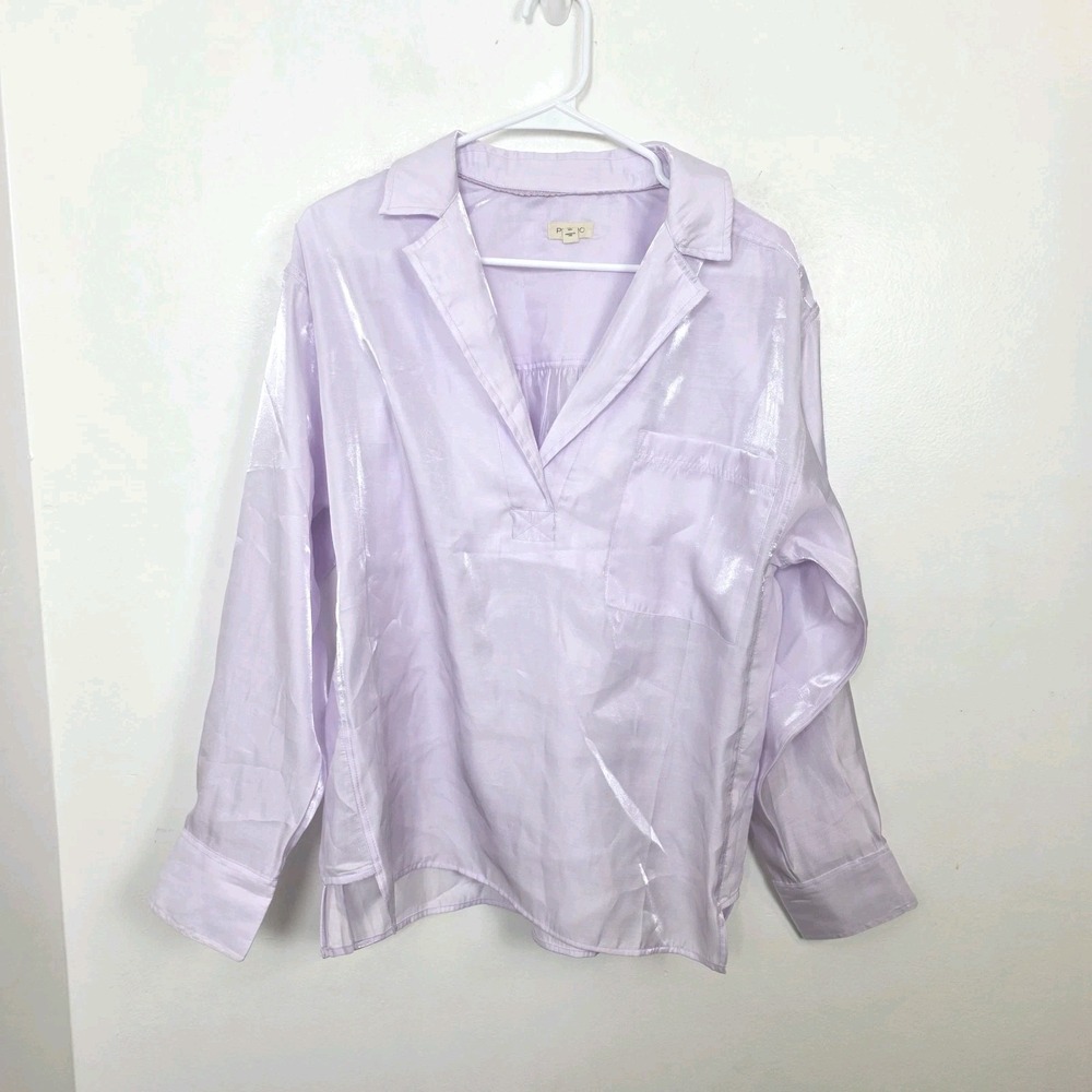 Pilcro Anthropologie Purple Shimmer Oversized Boxy Going Out Blouse Size M